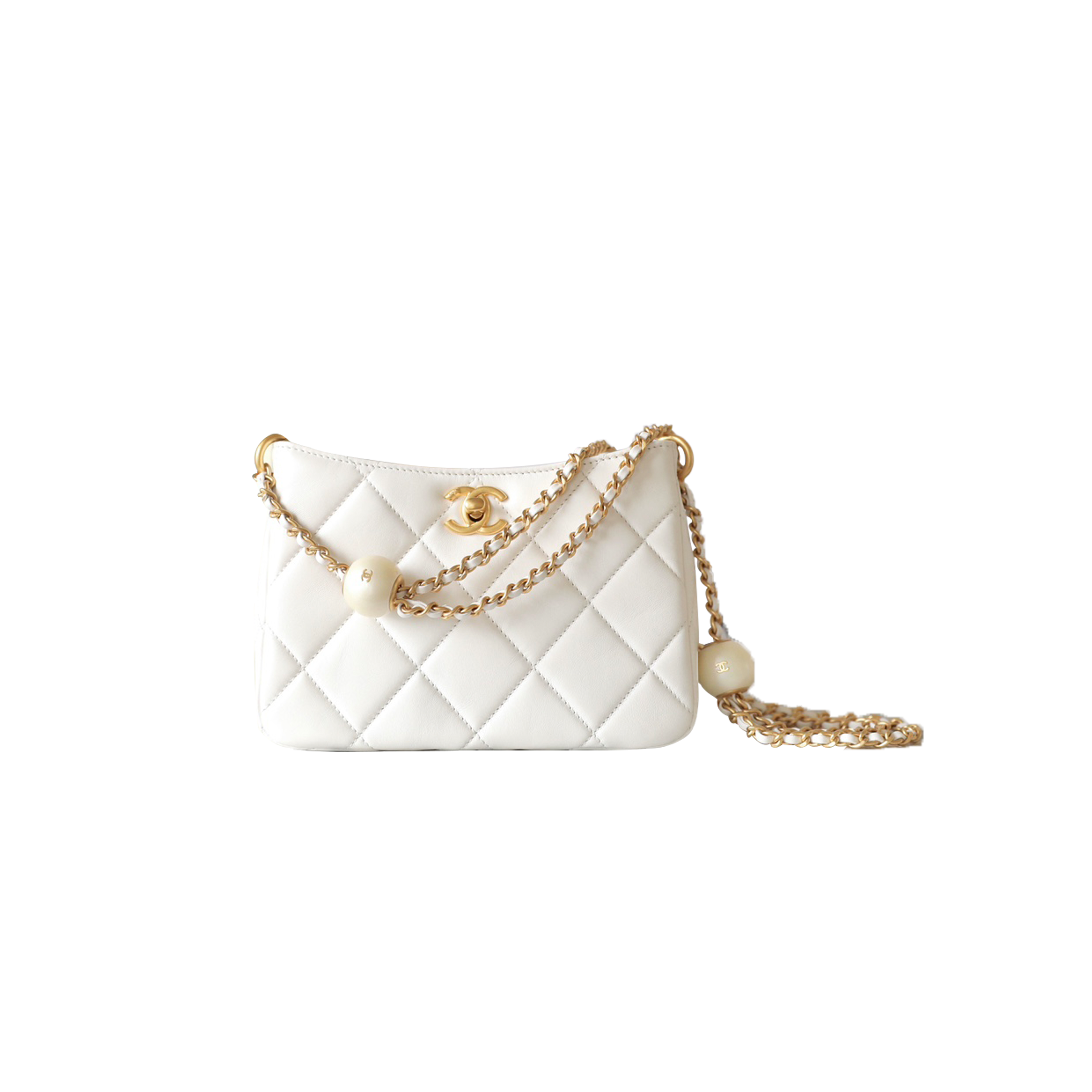 Ch*el master double pearl hobo bag in white as4859 (19.5*14.5*8.5cm)